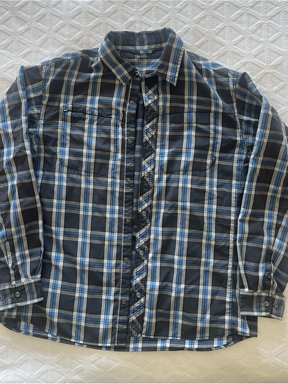 Eddie Bauer First Ascent Mens Plaid Snap Front Performance Shirtโ Blue Grey L